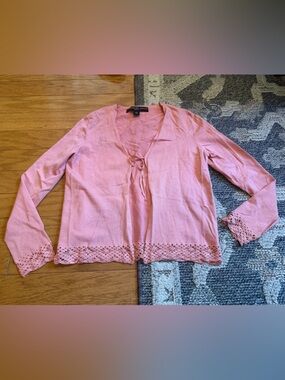 Joseph Chaus Open Front Tie Crochet Cardigan Womens Size Small Petite